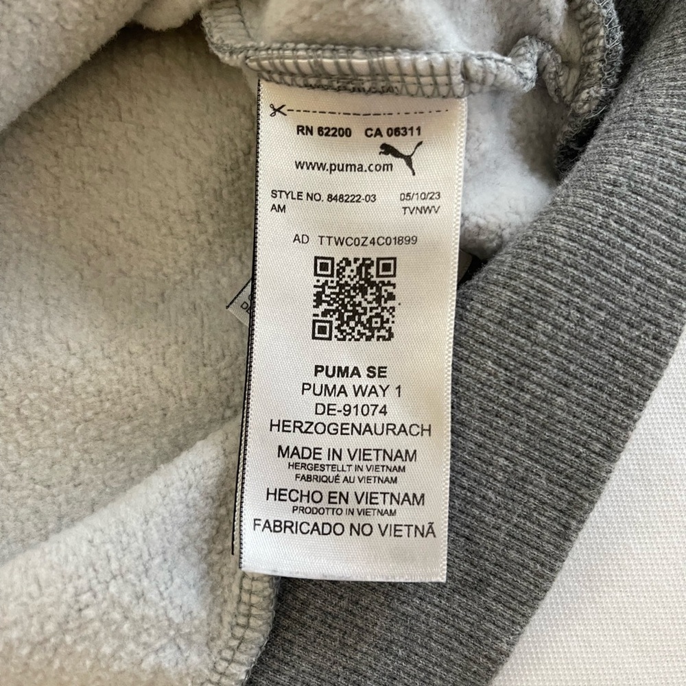 Puma Hoodie Men’s M Sweatshirt Heather Gray Black Logo Pullover - Picture 7 of 8